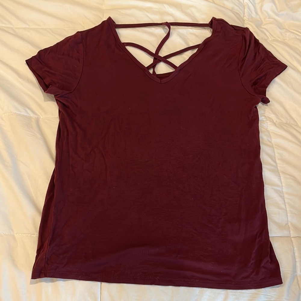 Maroon Criss Cross T-Shirt